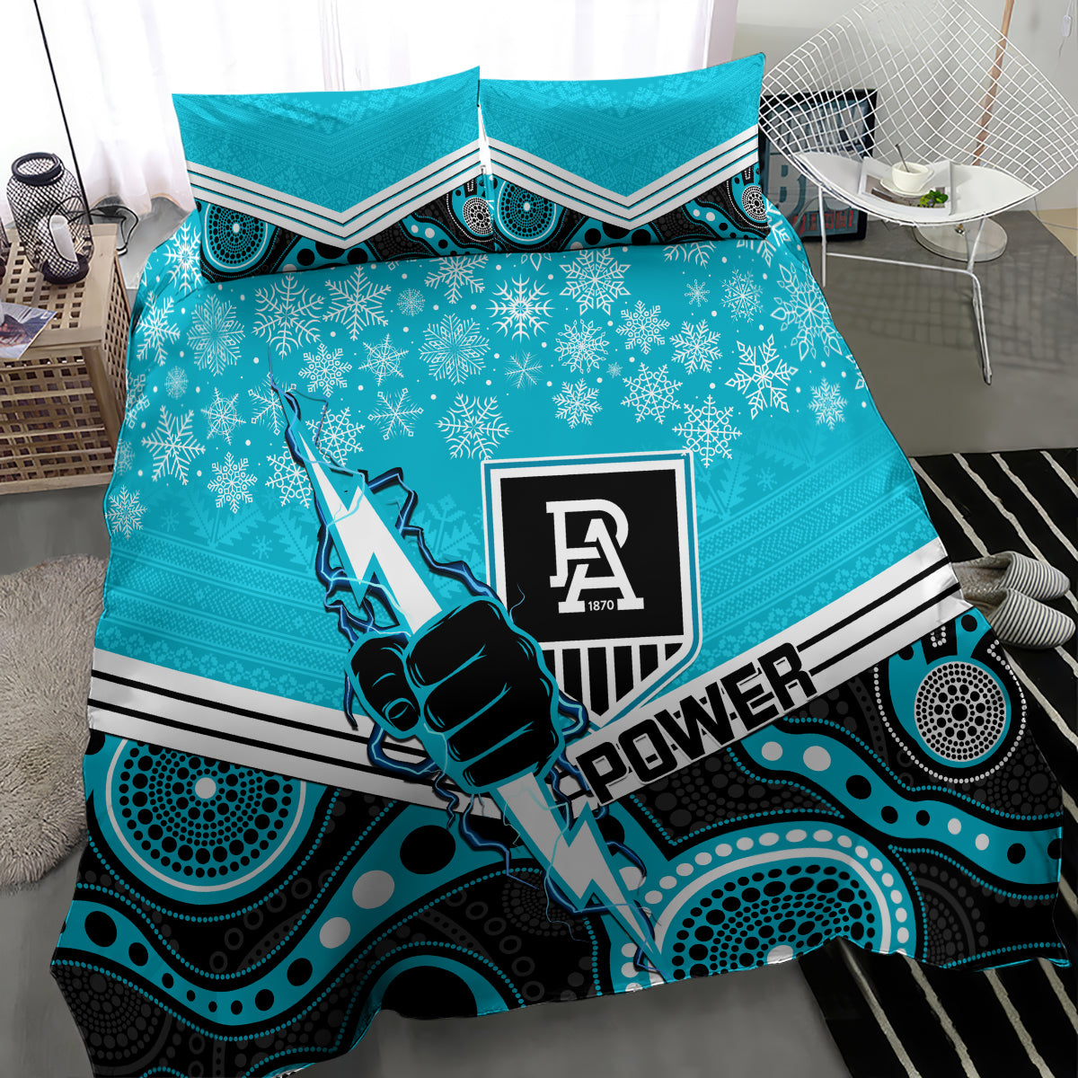 Port Adelaide Football Christmas Bedding Set Merry Xmas 2023 Mix Aboriginal Art - Vibe Hoodie Shop