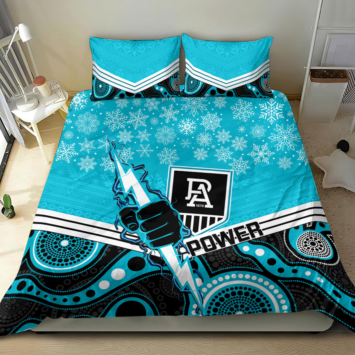 Port Adelaide Football Christmas Bedding Set Merry Xmas 2023 Mix Aboriginal Art - Vibe Hoodie Shop