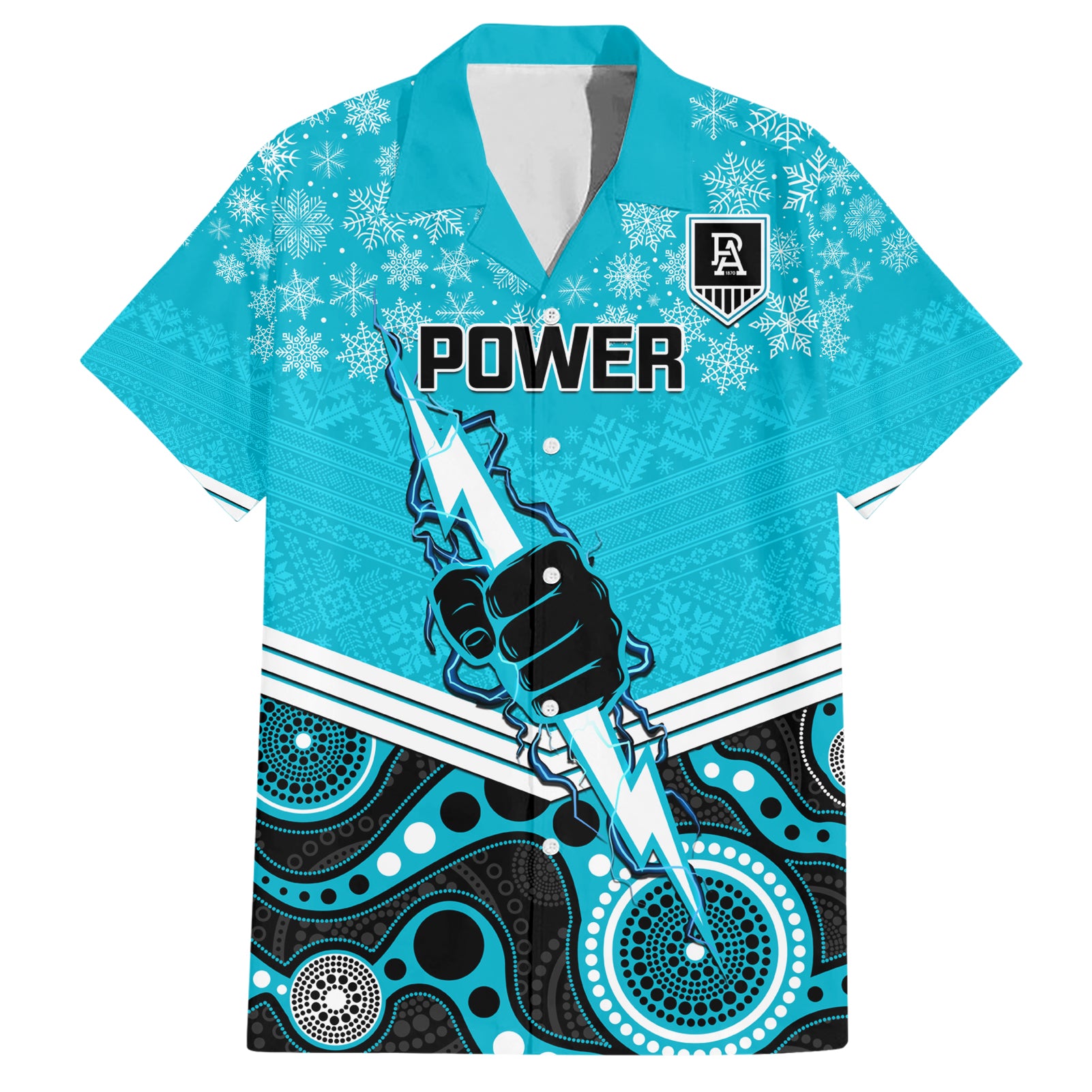 Custom Port Adelaide Football Christmas Hawaiian Shirt Merry Xmas 2023 Mix Aboriginal Art - Vibe Hoodie Shop