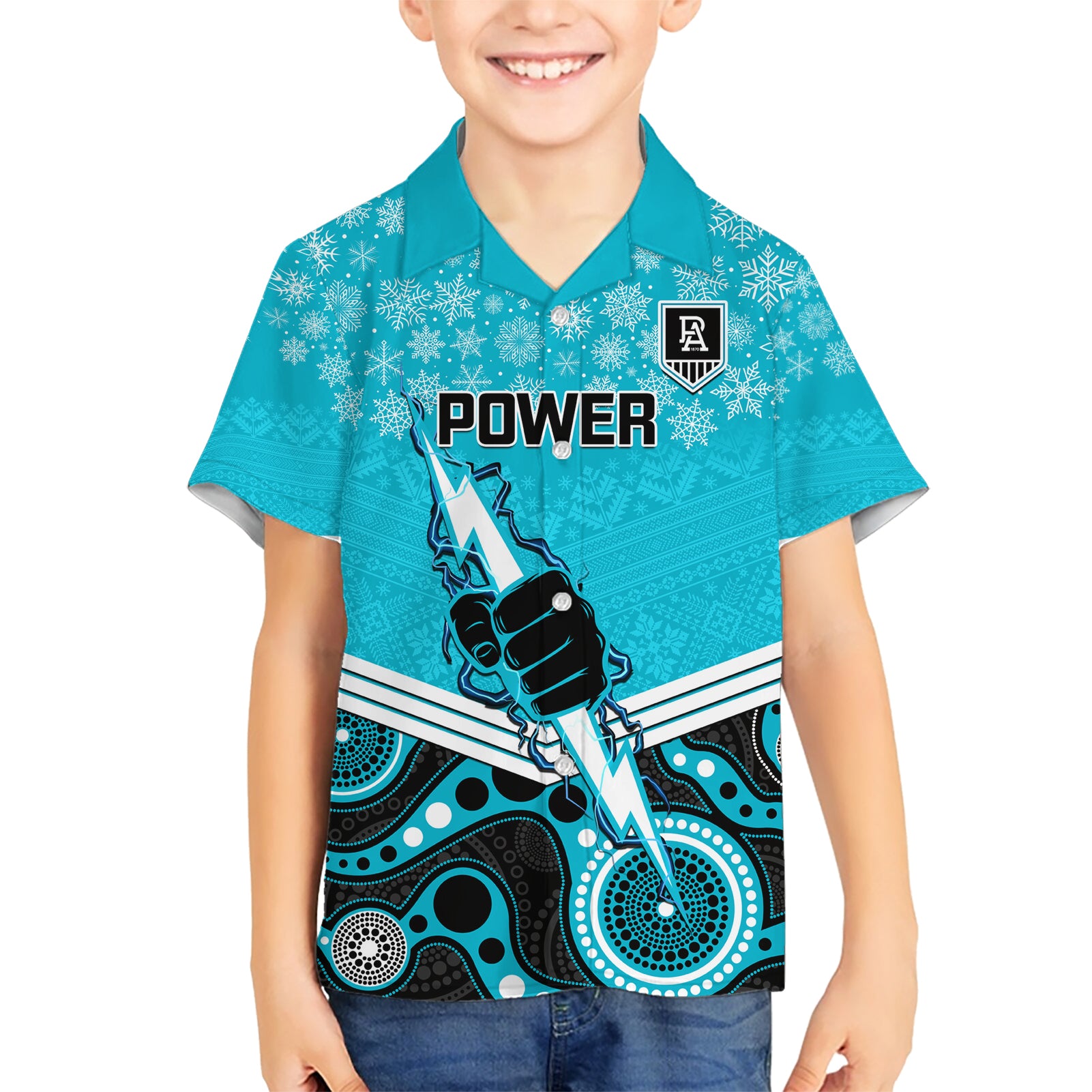 Custom Port Adelaide Football Christmas Hawaiian Shirt Merry Xmas 2023 Mix Aboriginal Art - Vibe Hoodie Shop