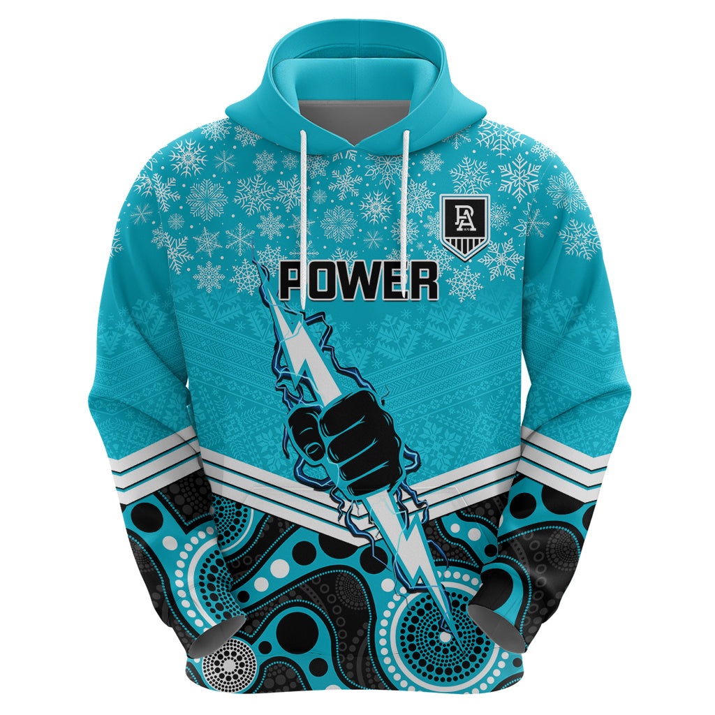 Custom Port Adelaide Football Christmas Hoodie Merry Xmas 2023 Mix Aboriginal Art - Vibe Hoodie Shop