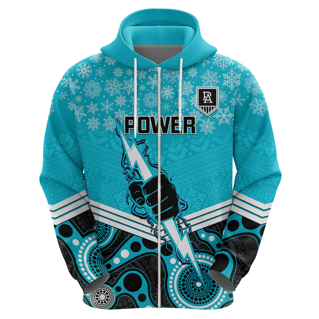 Custom Port Adelaide Football Christmas Hoodie Merry Xmas 2023 Mix Aboriginal Art - Vibe Hoodie Shop