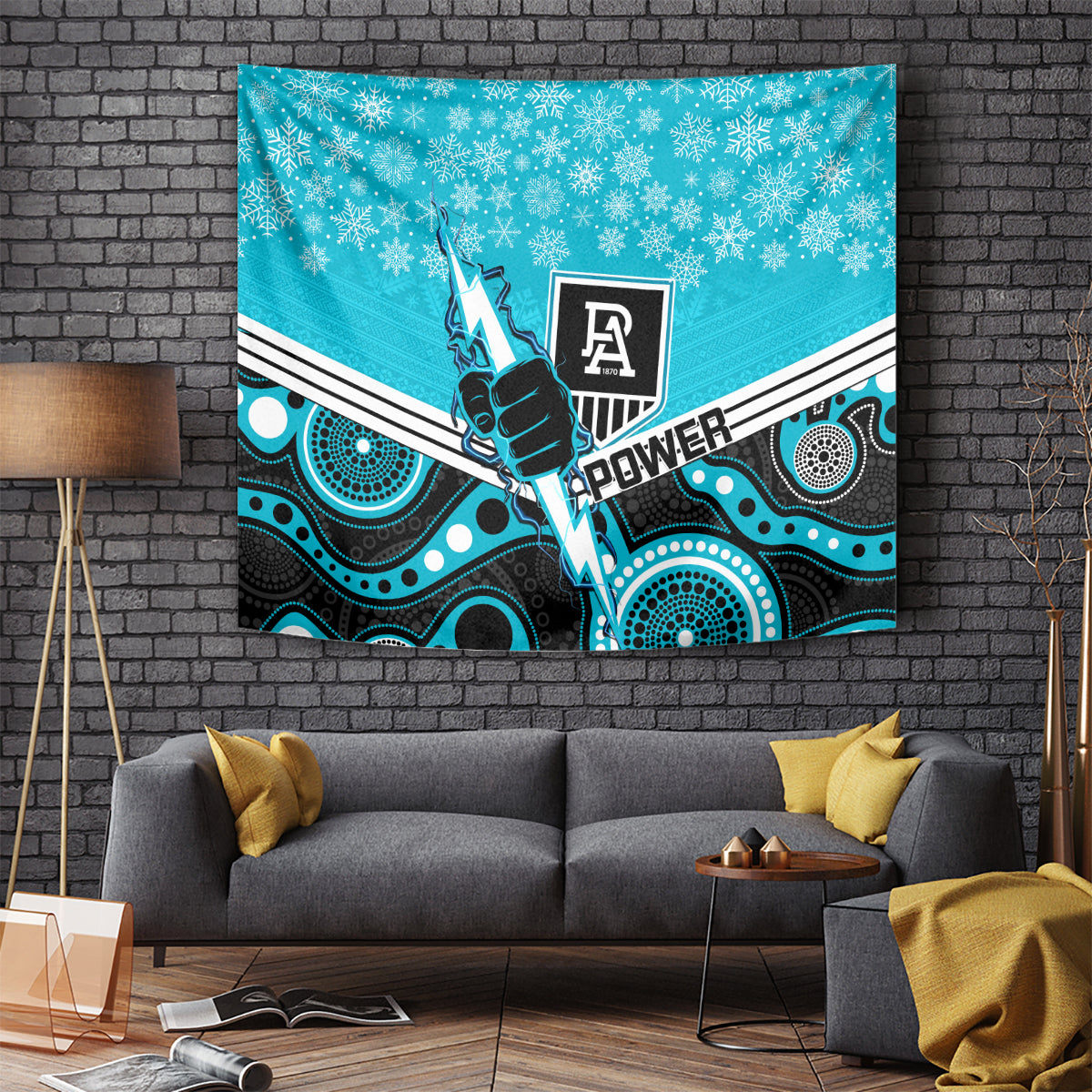 Port Adelaide Football Christmas Tapestry Merry Xmas 2023 Mix Aboriginal Art - Vibe Hoodie Shop