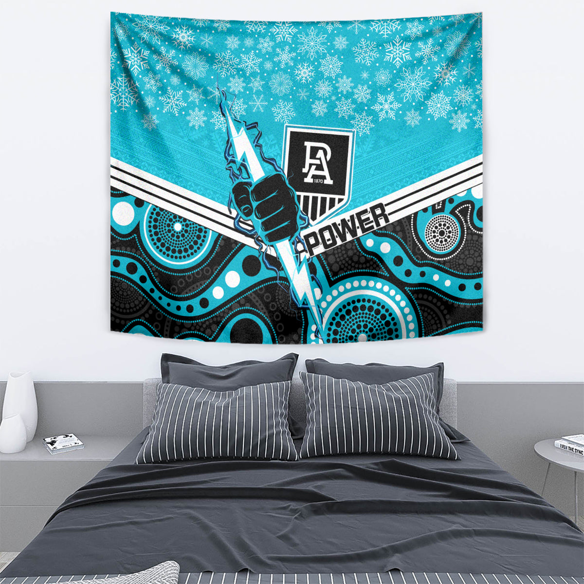 Port Adelaide Football Christmas Tapestry Merry Xmas 2023 Mix Aboriginal Art - Vibe Hoodie Shop