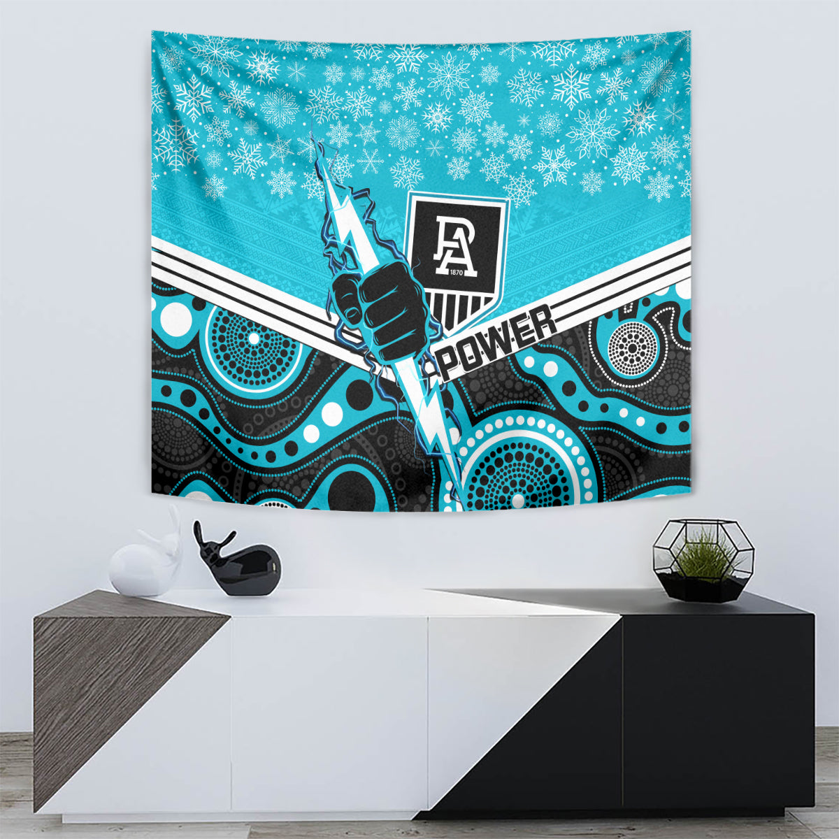 Port Adelaide Football Christmas Tapestry Merry Xmas 2023 Mix Aboriginal Art - Vibe Hoodie Shop