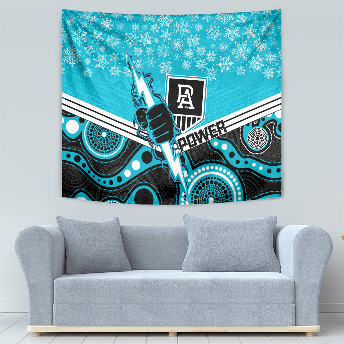 Port Adelaide Football Christmas Tapestry Merry Xmas 2023 Mix Aboriginal Art - Vibe Hoodie Shop