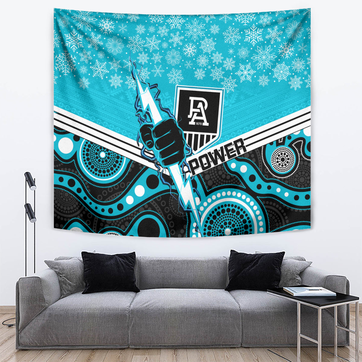 Port Adelaide Football Christmas Tapestry Merry Xmas 2023 Mix Aboriginal Art - Vibe Hoodie Shop