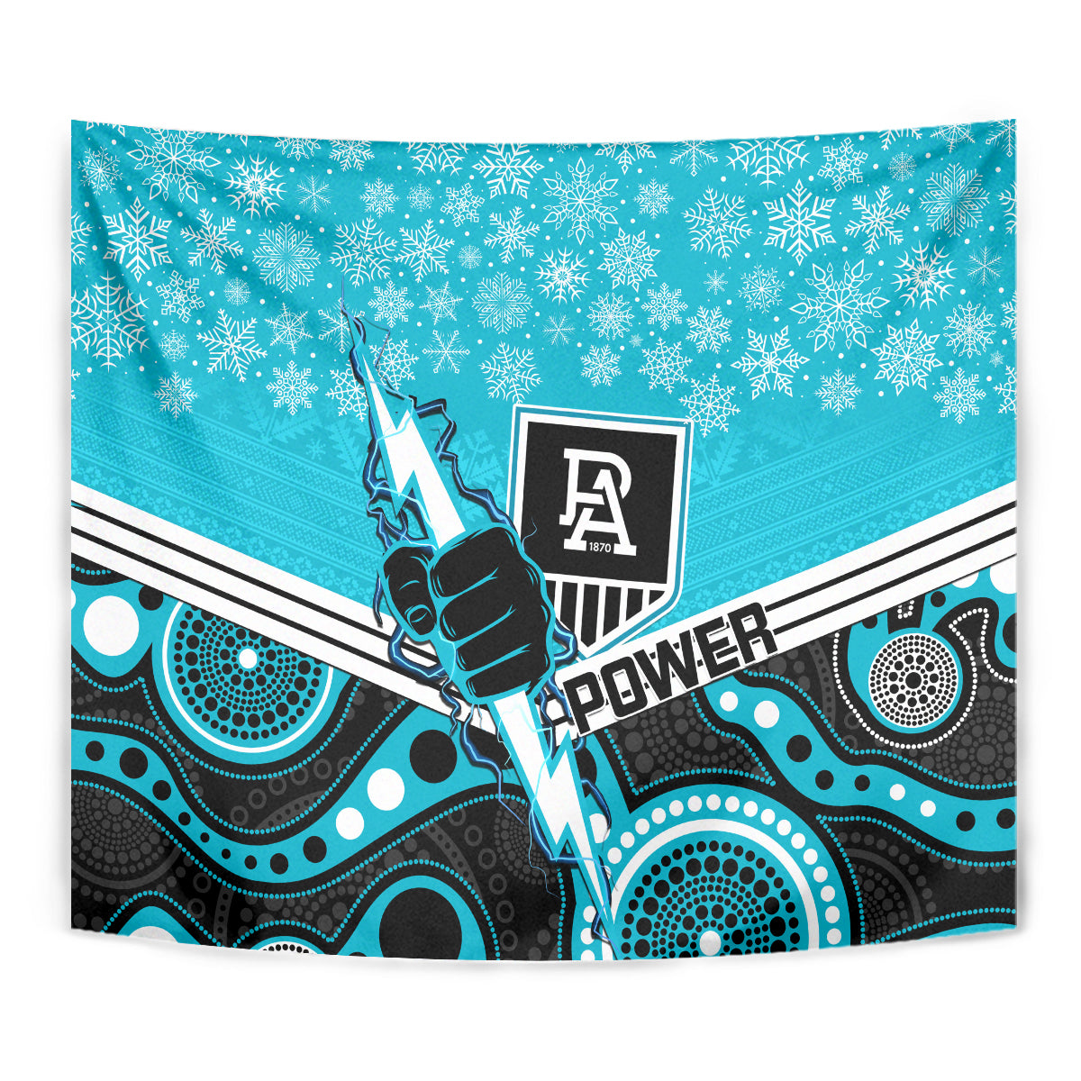 Port Adelaide Football Christmas Tapestry Merry Xmas 2023 Mix Aboriginal Art - Vibe Hoodie Shop