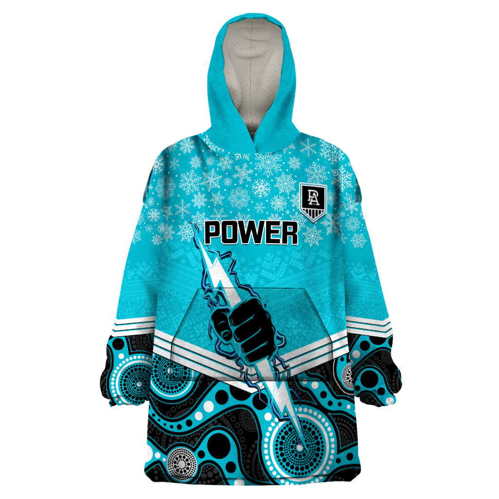 Custom Port Adelaide Football Christmas Wearable Blanket Hoodie Merry Xmas 2023 Mix Aboriginal Art - Vibe Hoodie Shop