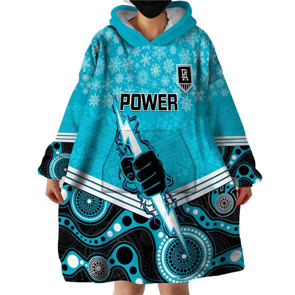 Custom Port Adelaide Football Christmas Wearable Blanket Hoodie Merry Xmas 2023 Mix Aboriginal Art - Vibe Hoodie Shop