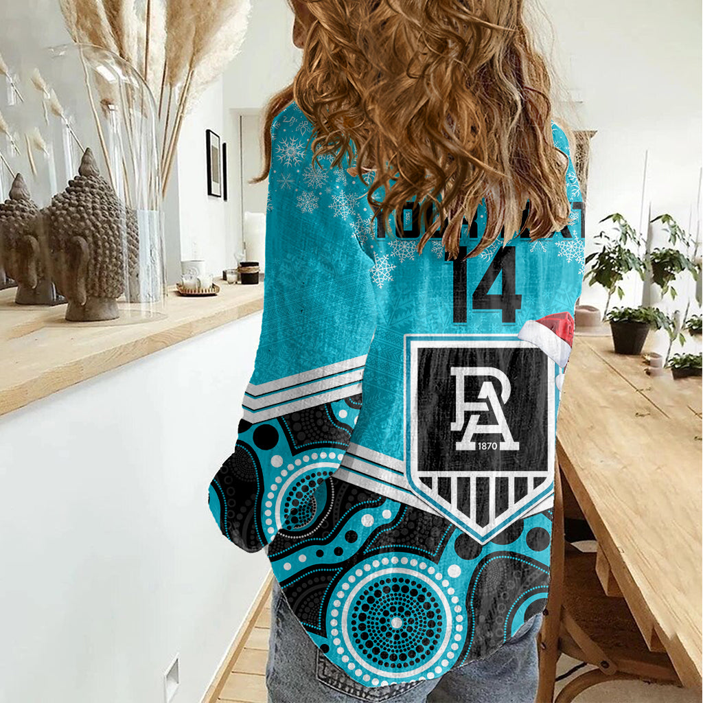 Custom Port Adelaide Football Christmas Women Casual Shirt Merry Xmas 2023 Mix Aboriginal Art - Vibe Hoodie Shop