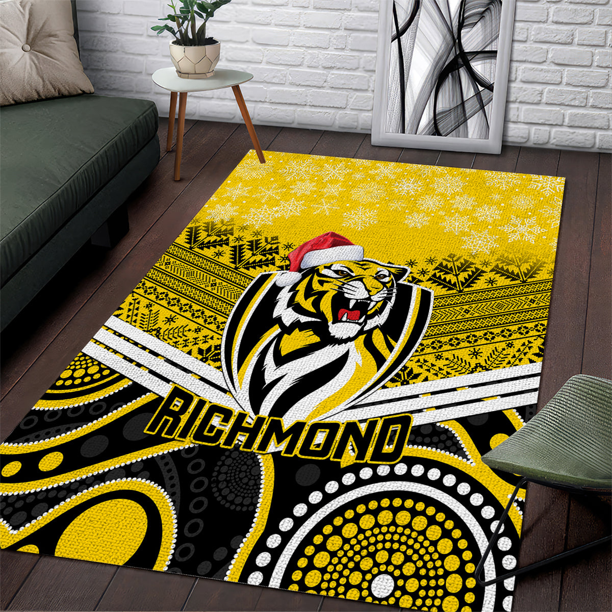 Richmond Football Christmas Area Rug Merry Xmas 2023 Mix Aboriginal Art - Vibe Hoodie Shop