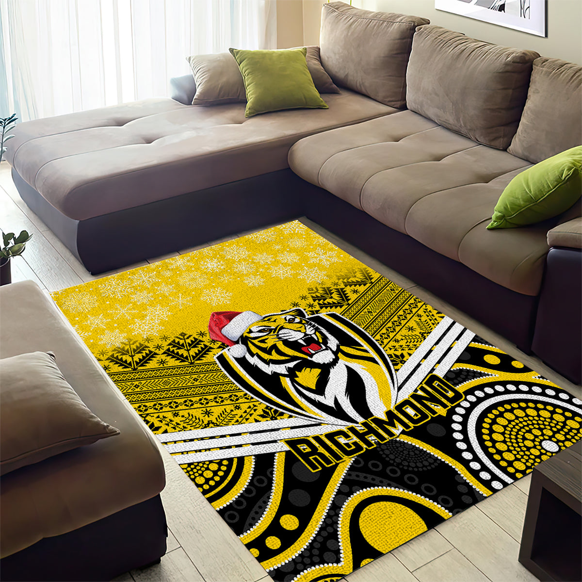 Richmond Football Christmas Area Rug Merry Xmas 2023 Mix Aboriginal Art - Vibe Hoodie Shop