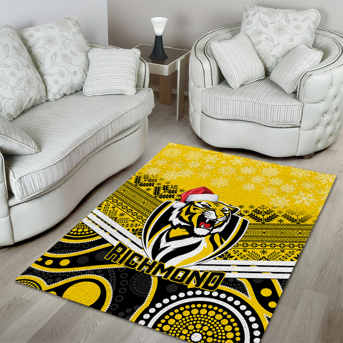 Richmond Football Christmas Area Rug Merry Xmas 2023 Mix Aboriginal Art - Vibe Hoodie Shop