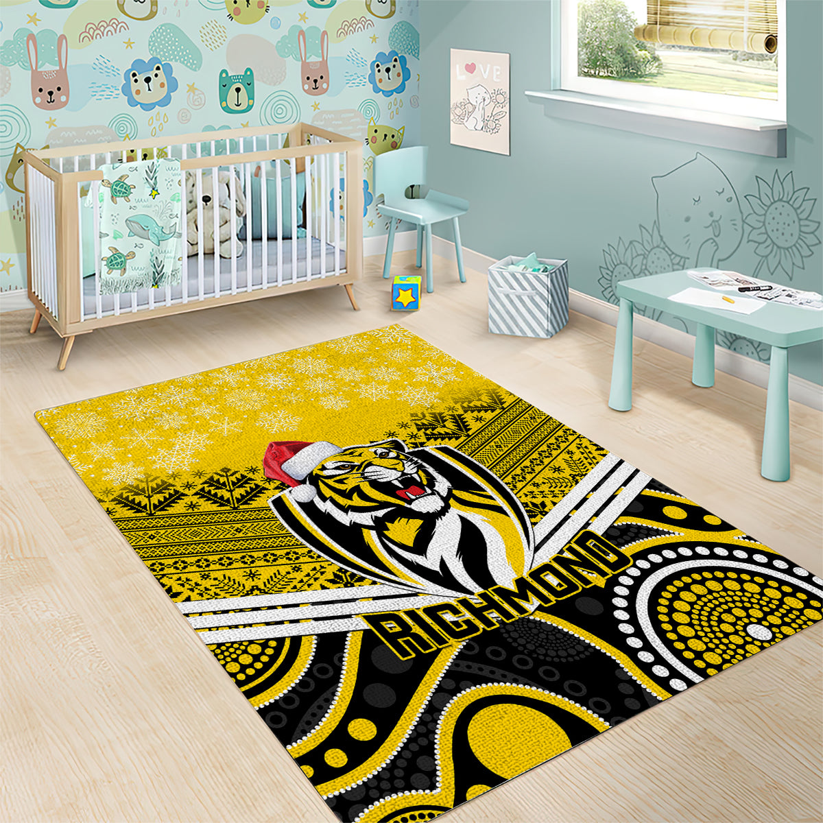 Richmond Football Christmas Area Rug Merry Xmas 2023 Mix Aboriginal Art - Vibe Hoodie Shop