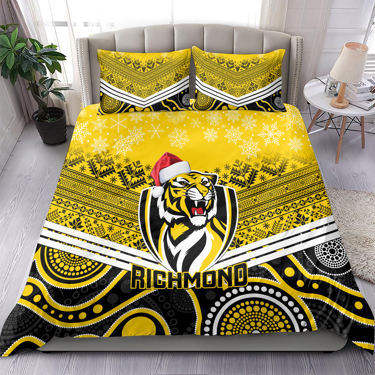 Richmond Football Christmas Bedding Set Merry Xmas 2023 Mix Aboriginal Art - Vibe Hoodie Shop