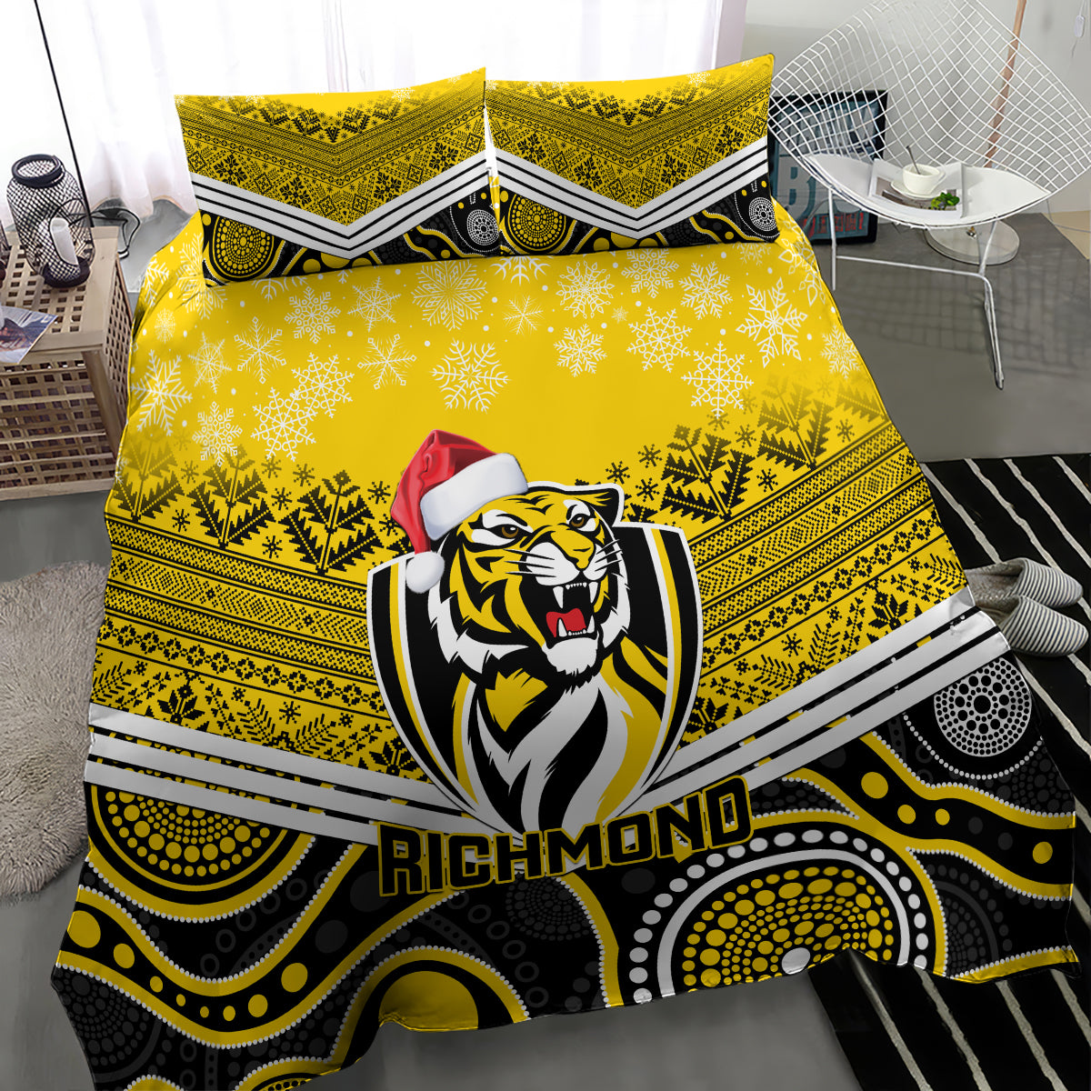 Richmond Football Christmas Bedding Set Merry Xmas 2023 Mix Aboriginal Art - Vibe Hoodie Shop