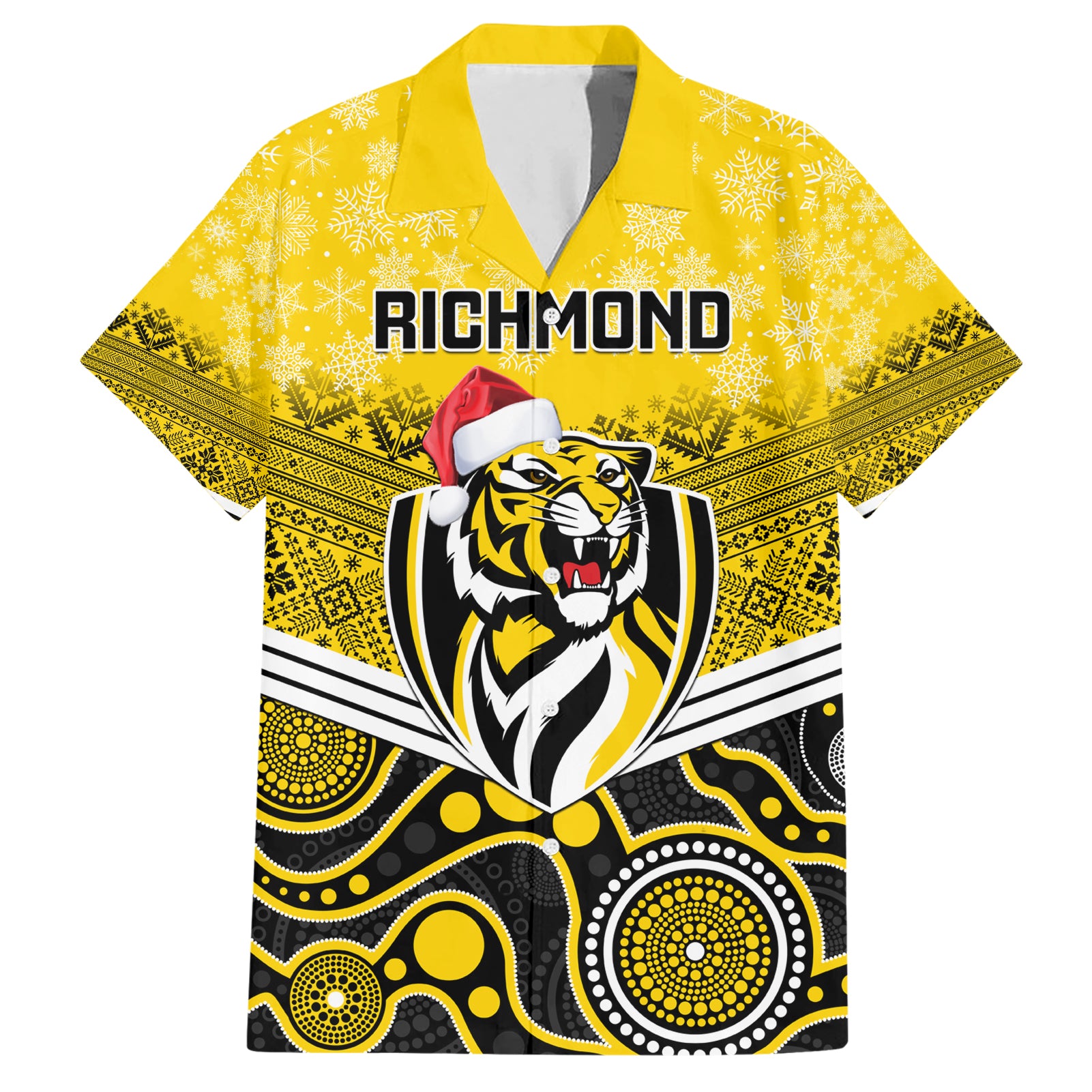 Custom Richmond Football Christmas Hawaiian Shirt Merry Xmas 2023 Mix Aboriginal Art - Vibe Hoodie Shop