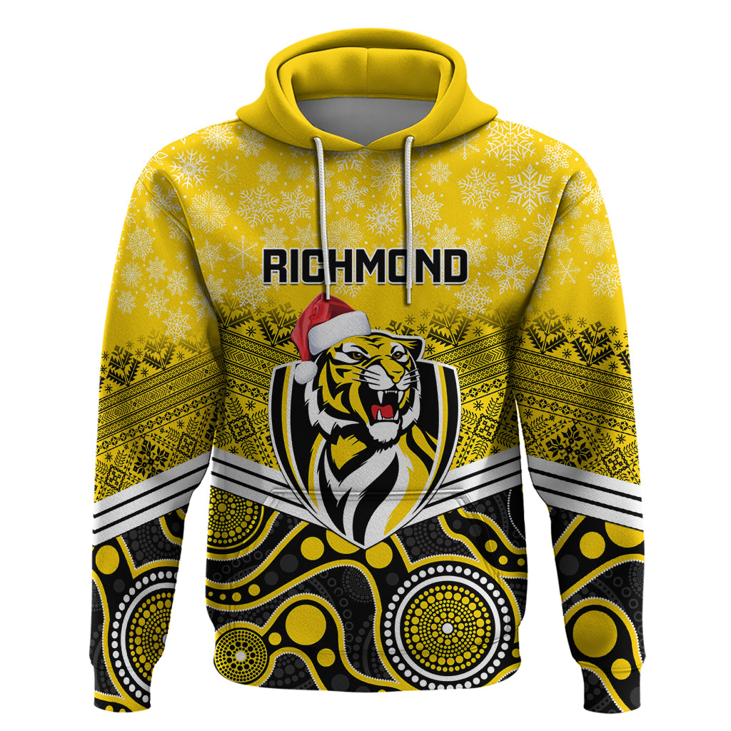 Custom Richmond Football Christmas Hoodie Merry Xmas 2023 Mix Aboriginal Art - Vibe Hoodie Shop