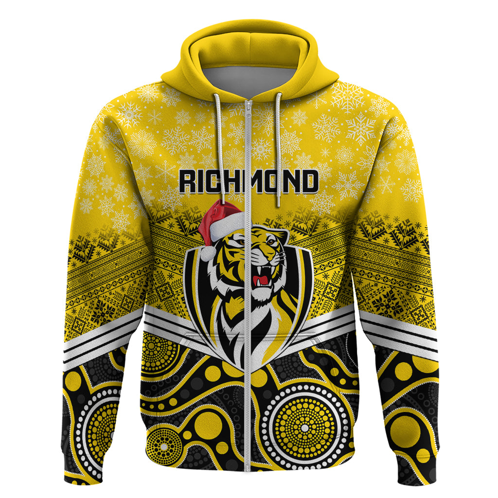 Custom Richmond Football Christmas Hoodie Merry Xmas 2023 Mix Aboriginal Art - Vibe Hoodie Shop