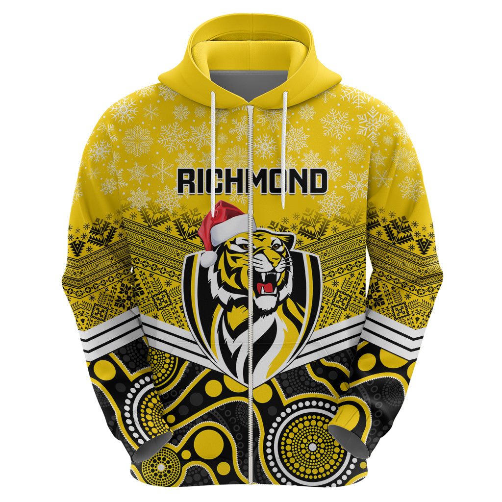Custom Richmond Football Christmas Hoodie Merry Xmas 2023 Mix Aboriginal Art - Vibe Hoodie Shop