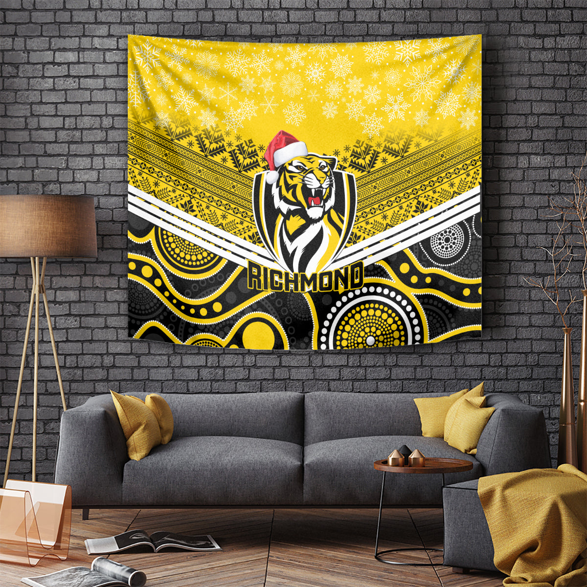 Richmond Football Christmas Tapestry Merry Xmas 2023 Mix Aboriginal Art - Vibe Hoodie Shop