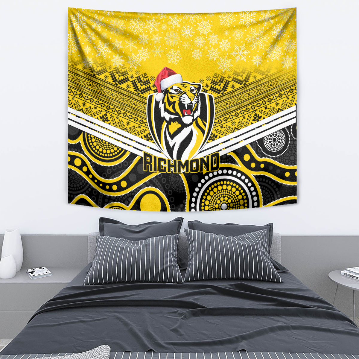 Richmond Football Christmas Tapestry Merry Xmas 2023 Mix Aboriginal Art - Vibe Hoodie Shop