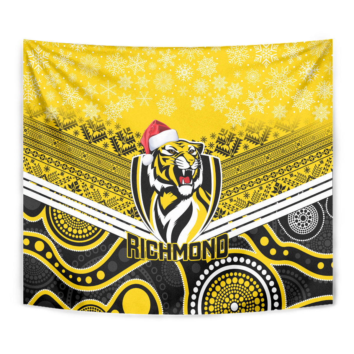 Richmond Football Christmas Tapestry Merry Xmas 2023 Mix Aboriginal Art - Vibe Hoodie Shop