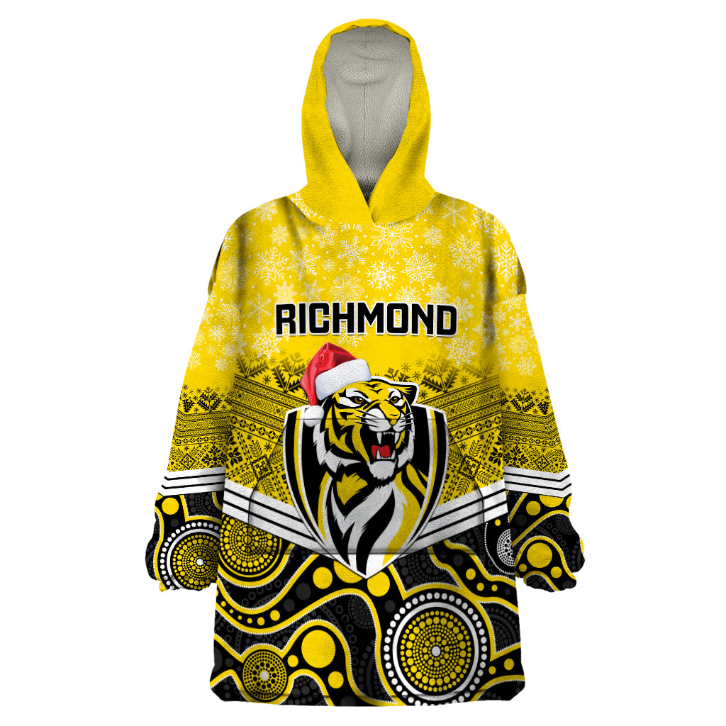 Custom Richmond Football Christmas Wearable Blanket Hoodie Merry Xmas 2023 Mix Aboriginal Art - Vibe Hoodie Shop