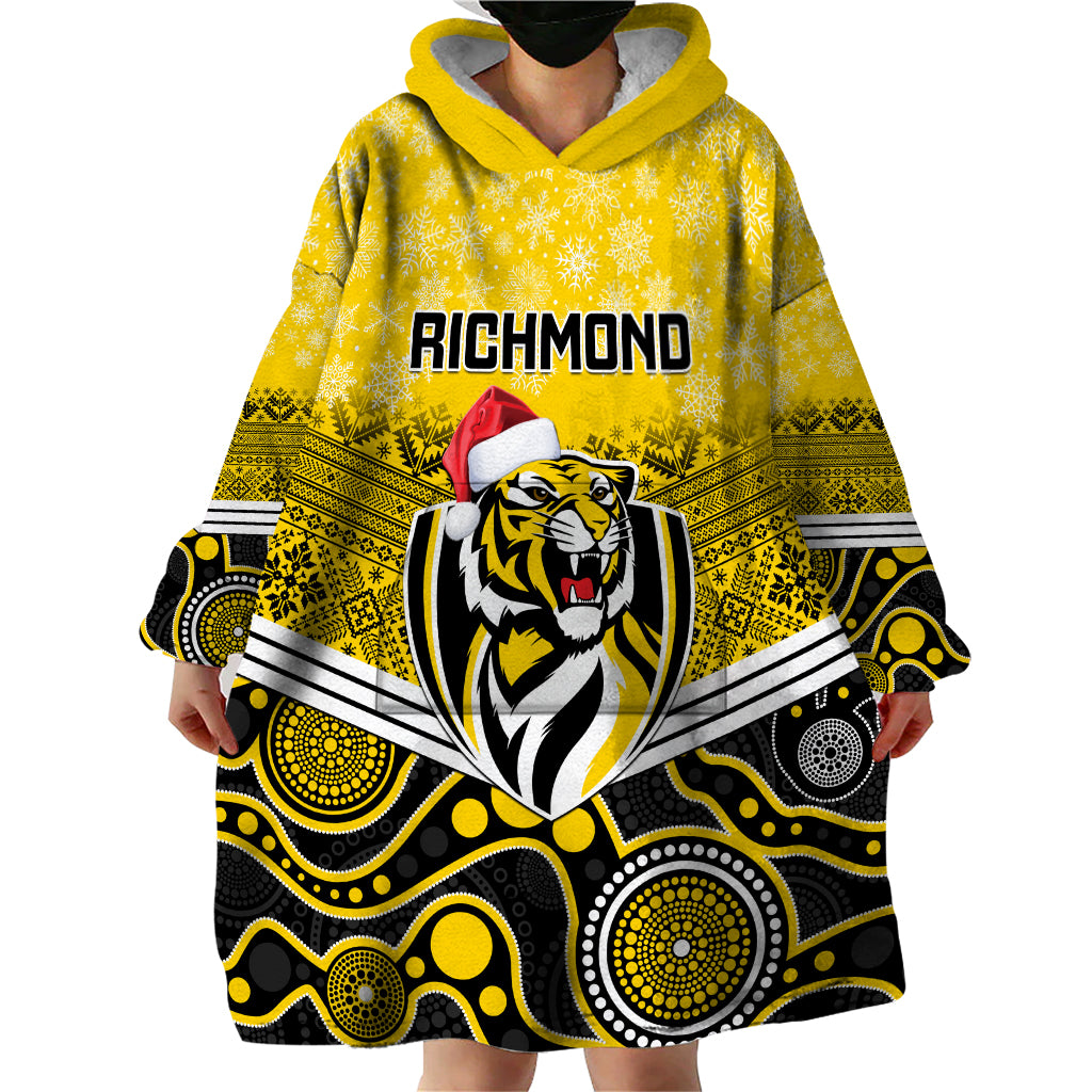 Custom Richmond Football Christmas Wearable Blanket Hoodie Merry Xmas 2023 Mix Aboriginal Art - Vibe Hoodie Shop