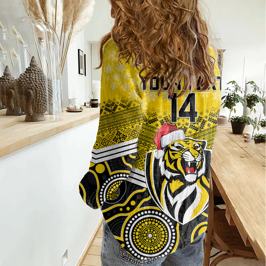 Custom Richmond Football Christmas Women Casual Shirt Merry Xmas 2023 Mix Aboriginal Art - Vibe Hoodie Shop