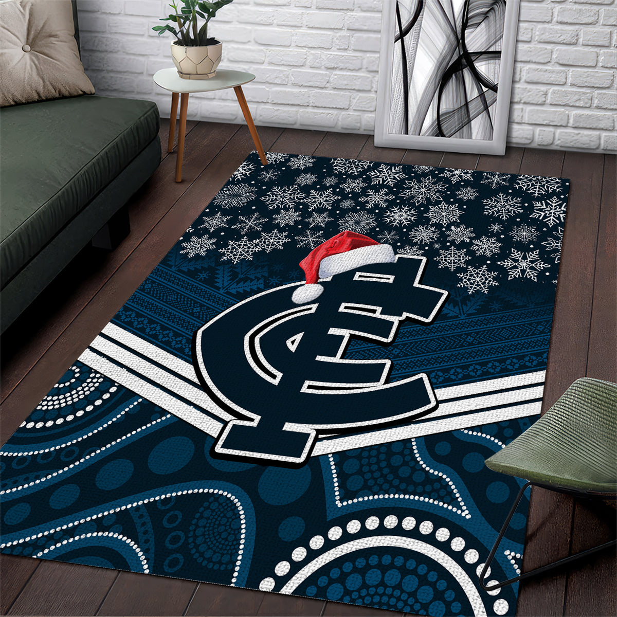 Custom Blues Football Christmas Area Rug Merry Xmas 2023 Mix Aboriginal Art - Vibe Hoodie Shop