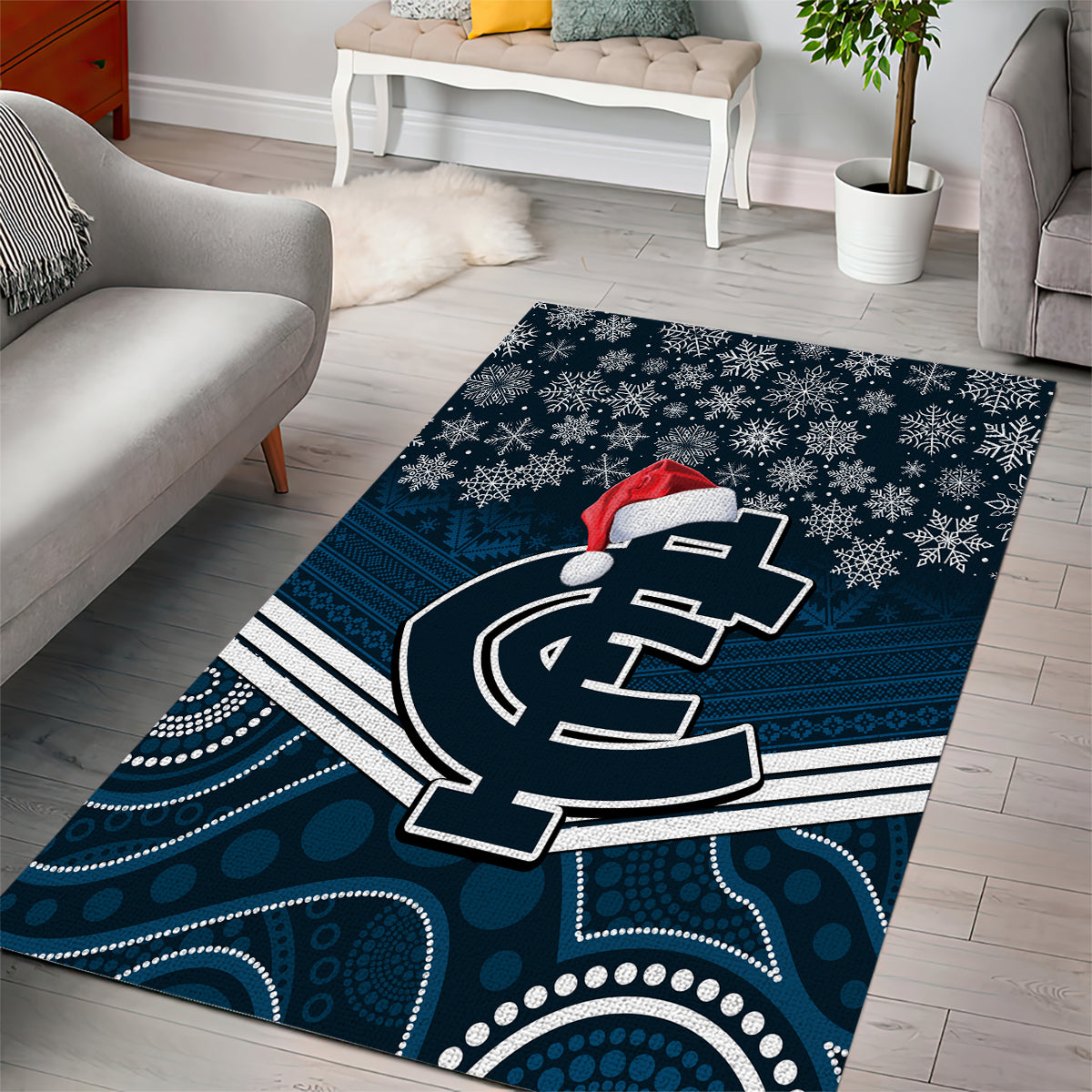 Custom Blues Football Christmas Area Rug Merry Xmas 2023 Mix Aboriginal Art - Vibe Hoodie Shop