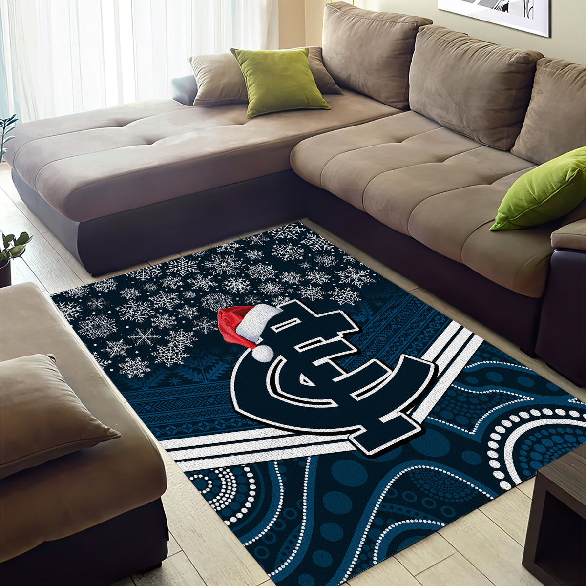 Custom Blues Football Christmas Area Rug Merry Xmas 2023 Mix Aboriginal Art - Vibe Hoodie Shop