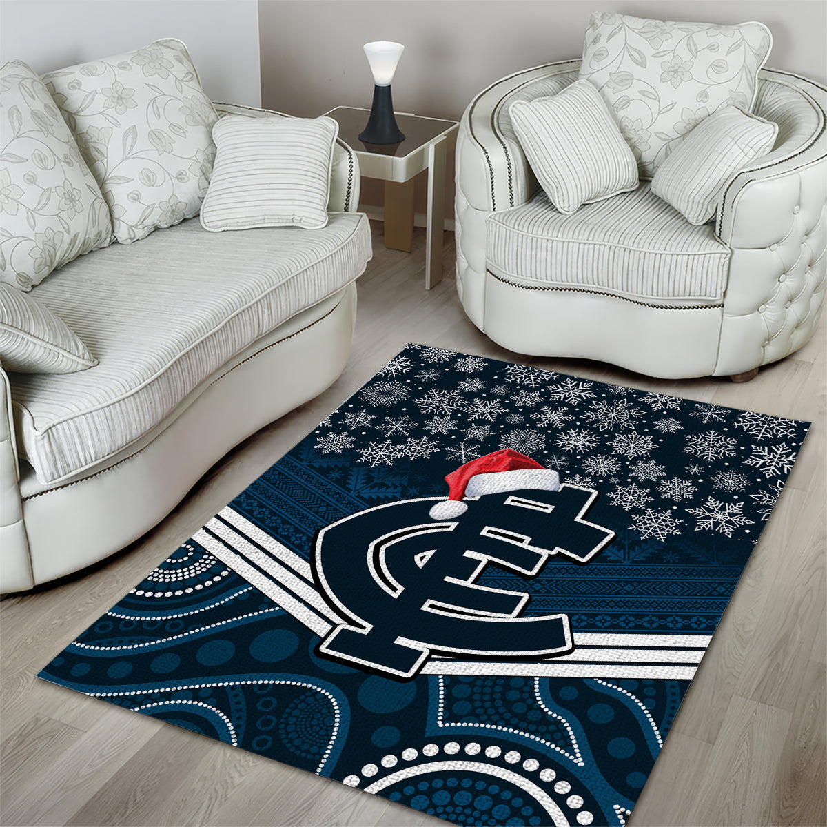 Custom Blues Football Christmas Area Rug Merry Xmas 2023 Mix Aboriginal Art - Vibe Hoodie Shop