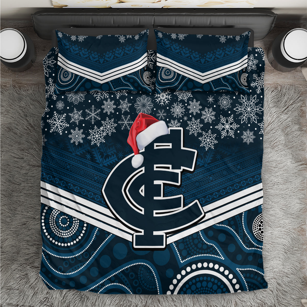 Custom Blues Football Christmas Bedding Set Merry Xmas 2023 Mix Aboriginal Art - Vibe Hoodie Shop
