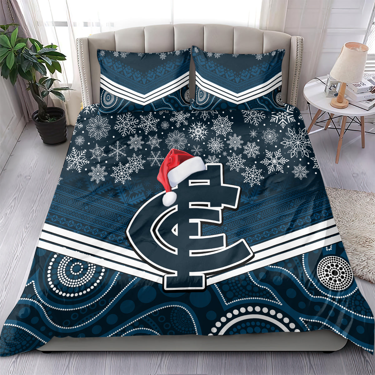 Custom Blues Football Christmas Bedding Set Merry Xmas 2023 Mix Aboriginal Art - Vibe Hoodie Shop