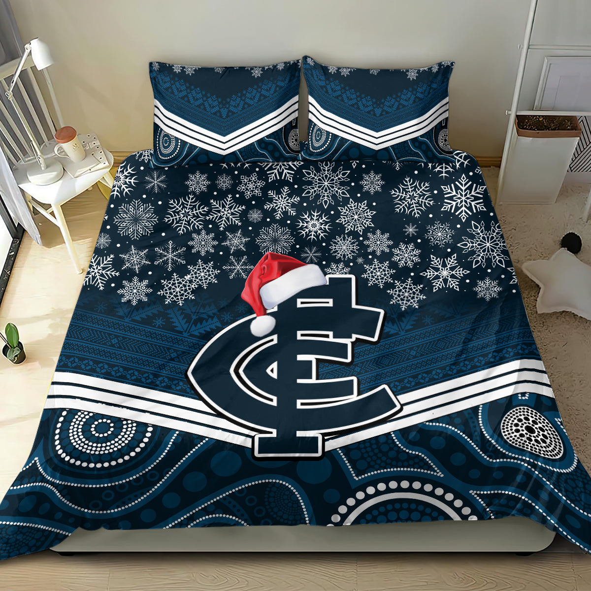 Custom Blues Football Christmas Bedding Set Merry Xmas 2023 Mix Aboriginal Art - Vibe Hoodie Shop