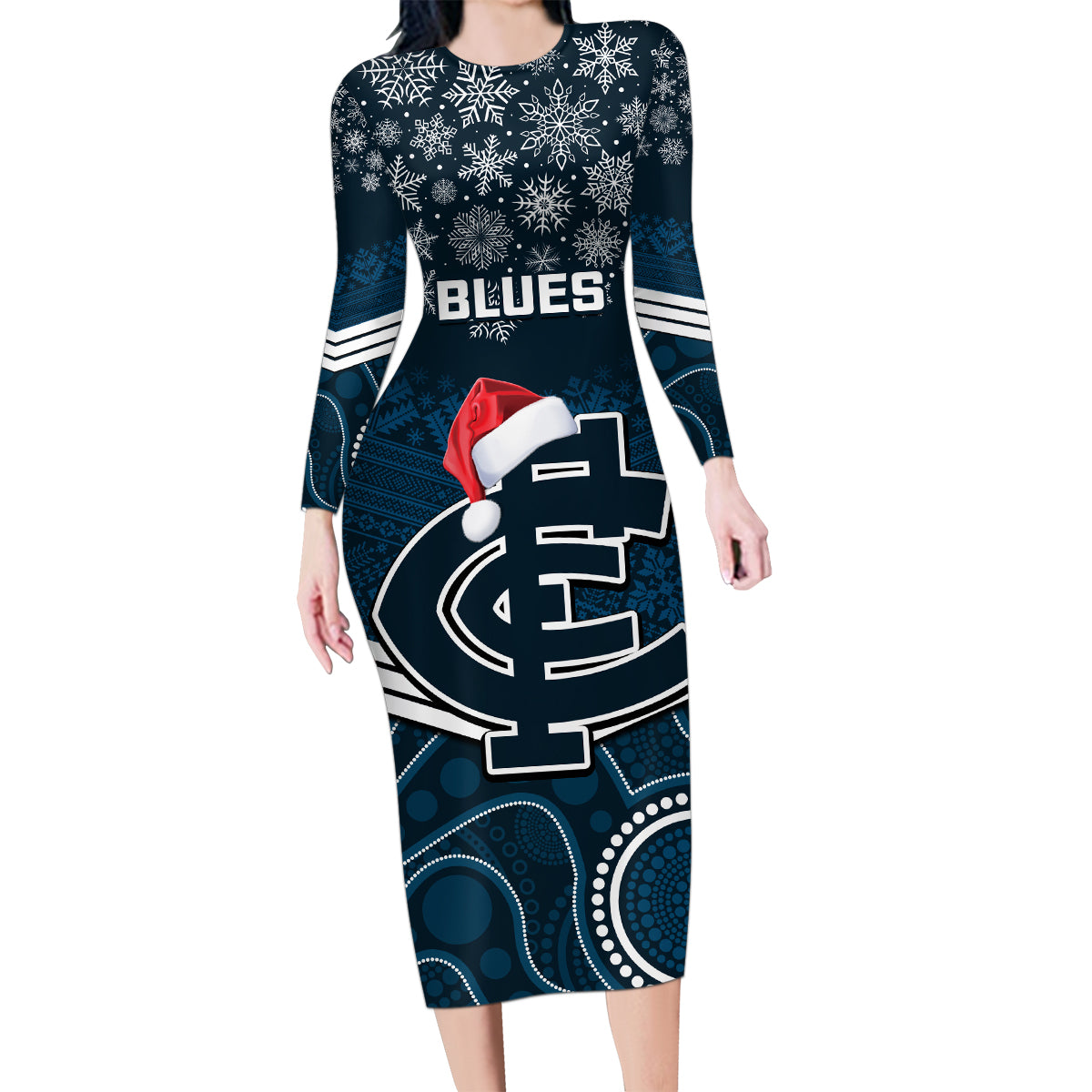 custom-blues-football-christmas-family-matching-long-sleeve-bodycon-dress-and-hawaiian-shirt-merry-xmas-2023-mix-aboriginal-art