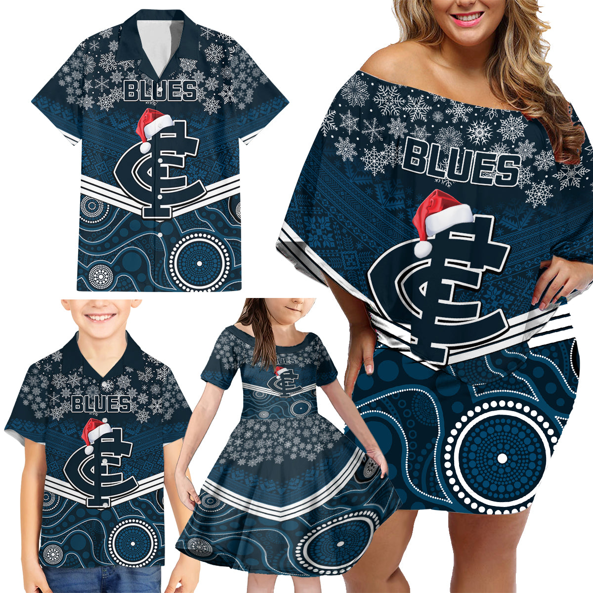 custom-blues-football-christmas-family-matching-off-shoulder-short-dress-and-hawaiian-shirt-merry-xmas-2023-mix-aboriginal-art