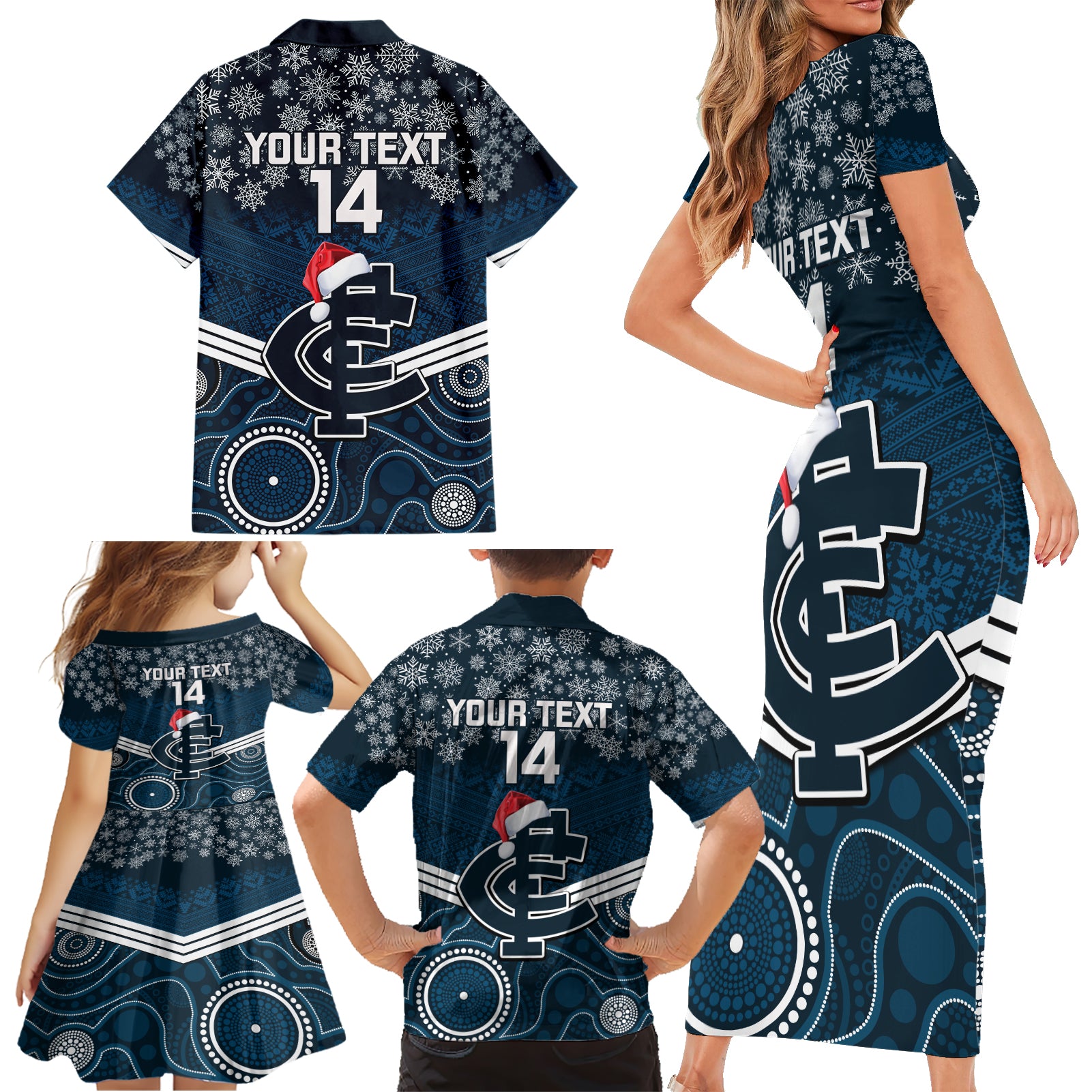 custom-blues-football-christmas-family-matching-short-sleeve-bodycon-dress-and-hawaiian-shirt-merry-xmas-2023-mix-aboriginal-art