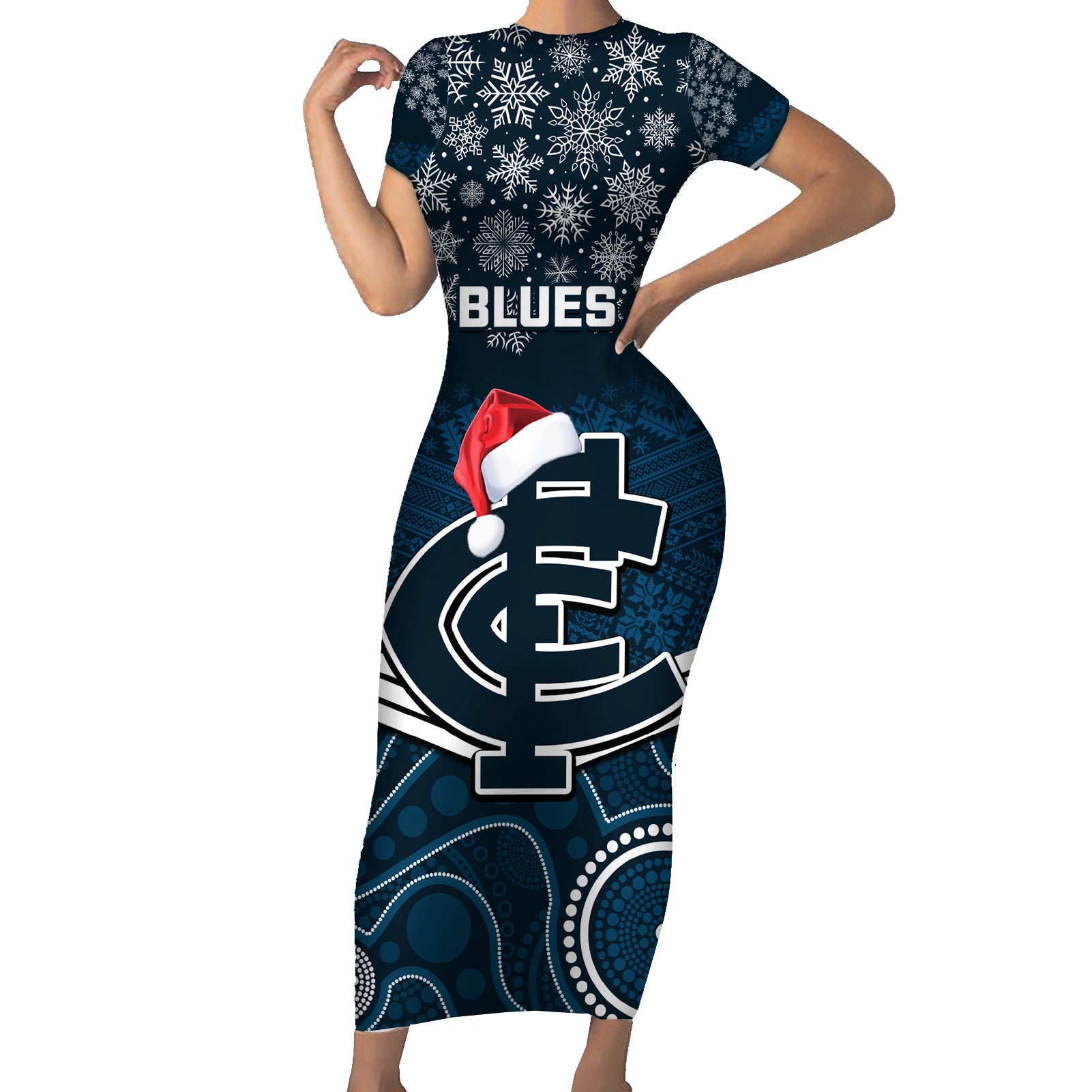 custom-blues-football-christmas-family-matching-short-sleeve-bodycon-dress-and-hawaiian-shirt-merry-xmas-2023-mix-aboriginal-art