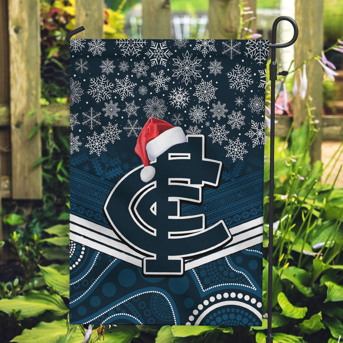 Custom Blues Football Christmas Garden Flag Merry Xmas 2023 Mix Aboriginal Art - Vibe Hoodie Shop