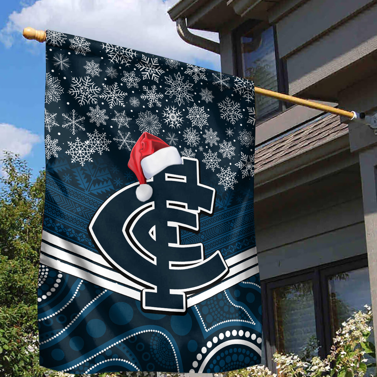 Custom Blues Football Christmas Garden Flag Merry Xmas 2023 Mix Aboriginal Art - Vibe Hoodie Shop