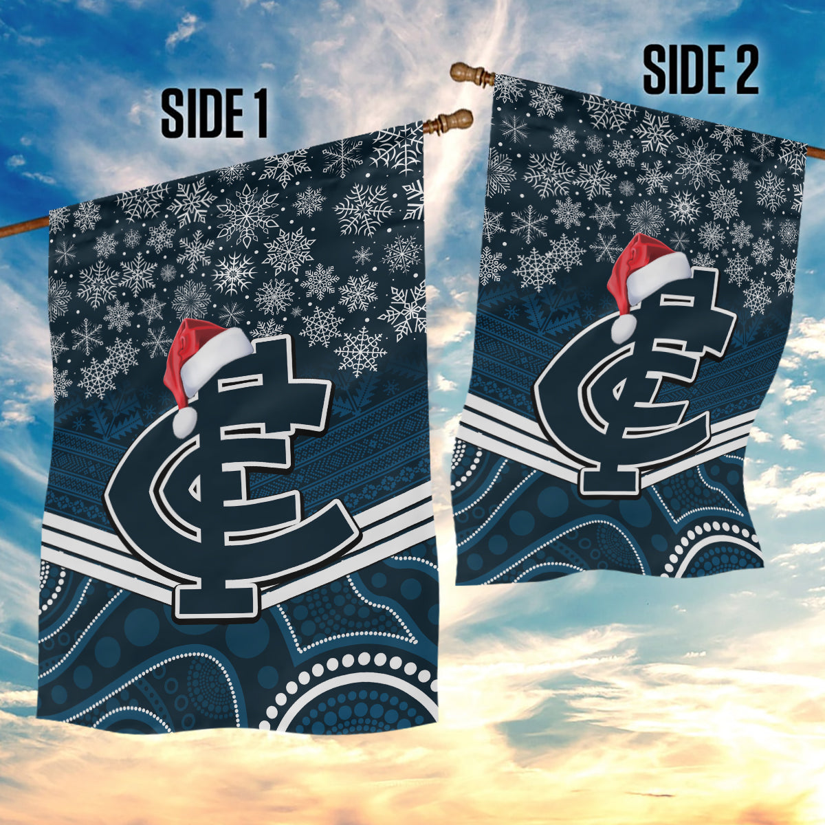 Custom Blues Football Christmas Garden Flag Merry Xmas 2023 Mix Aboriginal Art - Vibe Hoodie Shop