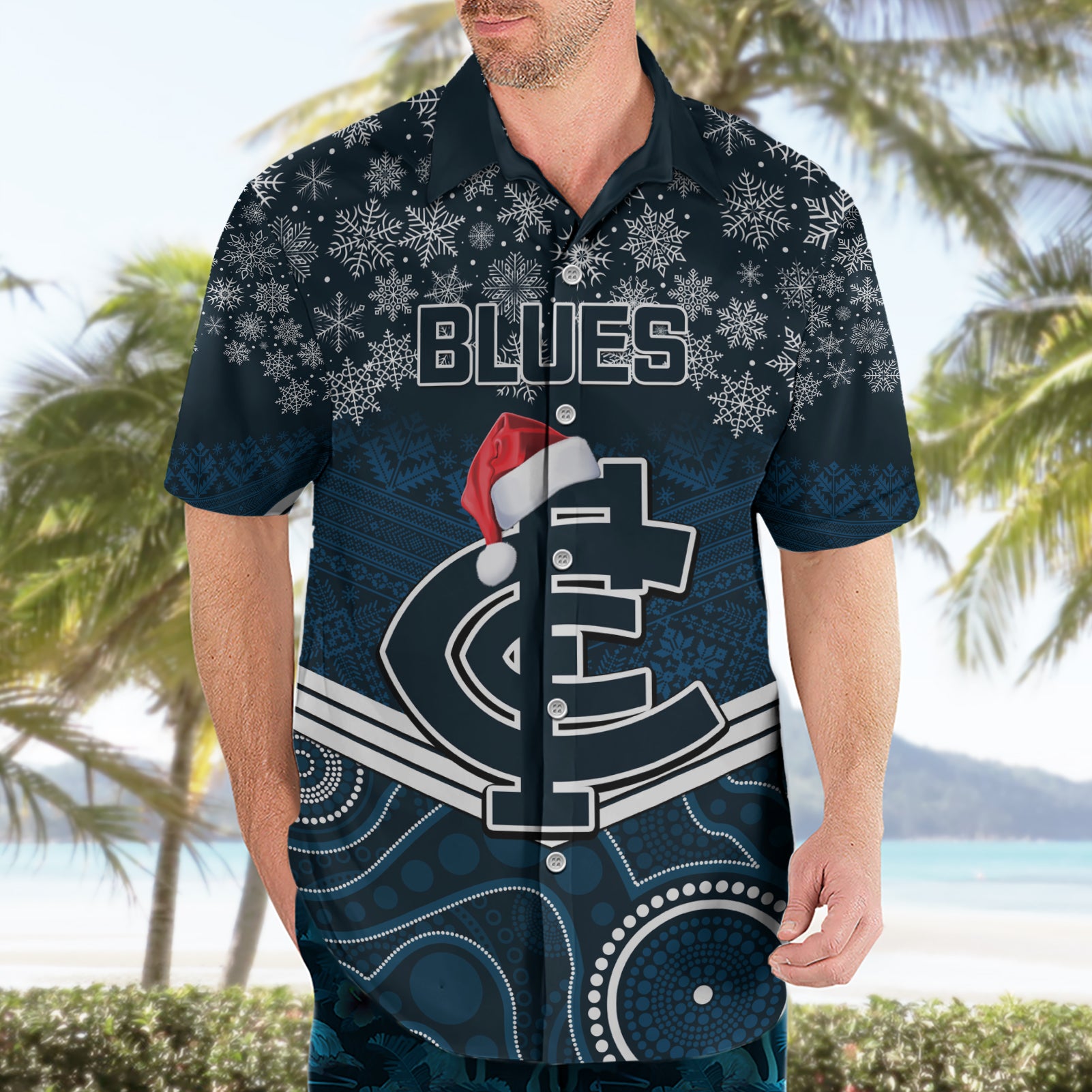 Custom Blues Football Christmas Hawaiian Shirt Merry Xmas 2023 Mix Aboriginal Art - Vibe Hoodie Shop