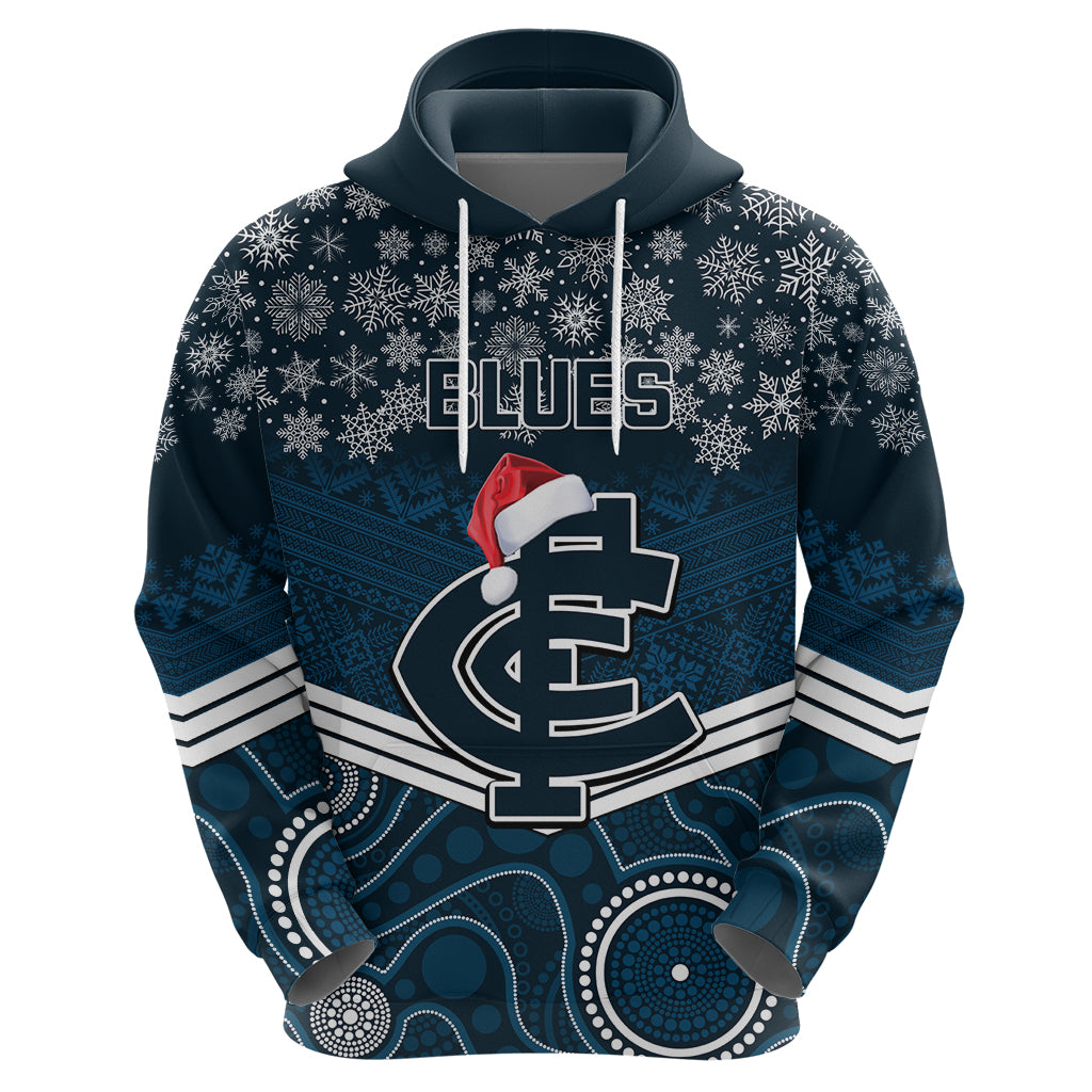 Custom Blues Football Christmas Hoodie Merry Xmas 2023 Mix Aboriginal Art - Vibe Hoodie Shop