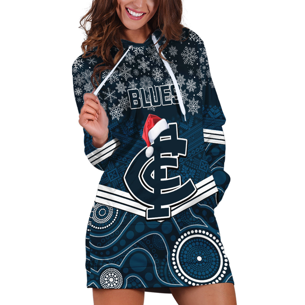 Custom Blues Football Christmas Hoodie Dress Merry Xmas 2023 Mix Aboriginal Art - Vibe Hoodie Shop