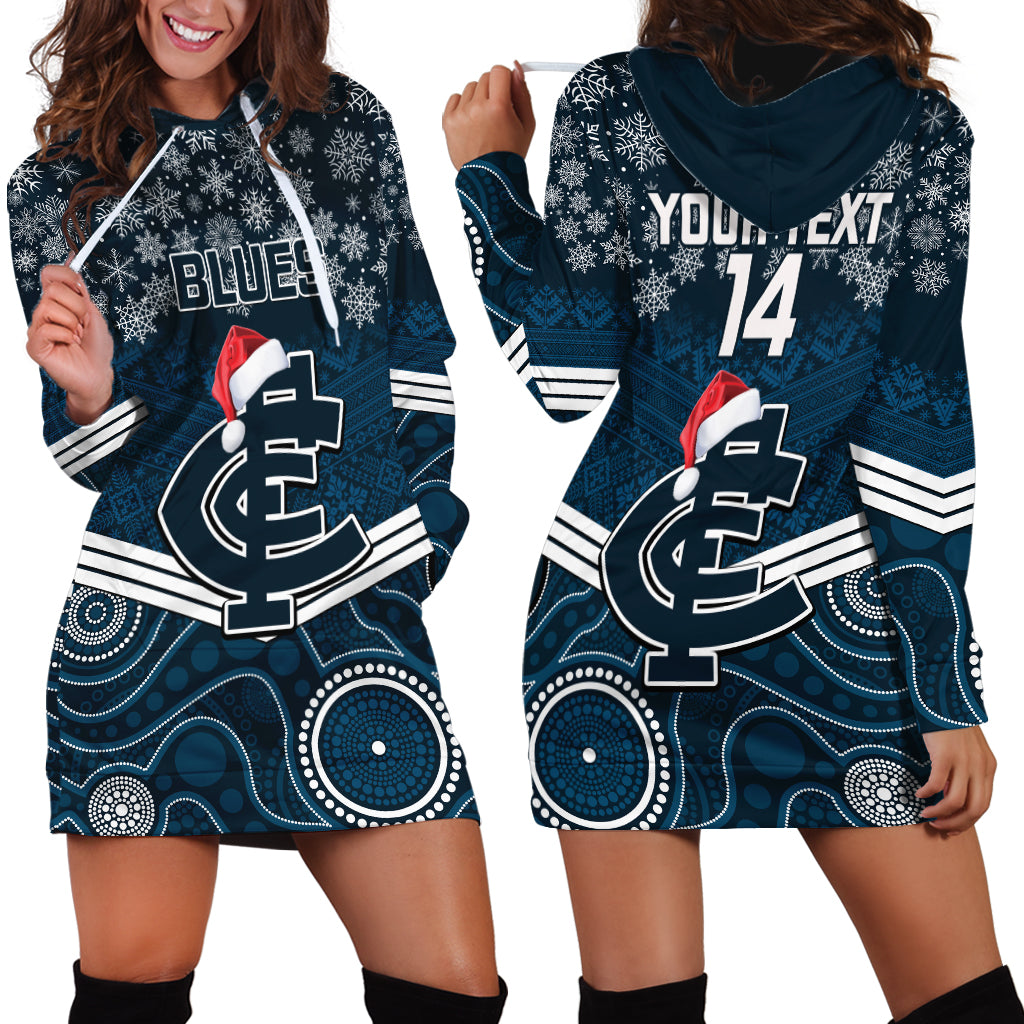 Custom Blues Football Christmas Hoodie Dress Merry Xmas 2023 Mix Aboriginal Art - Vibe Hoodie Shop