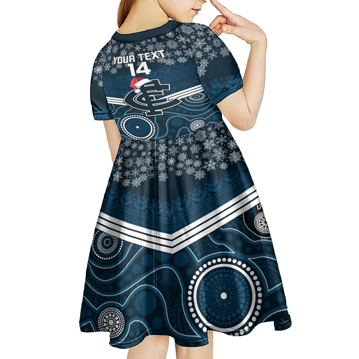 Custom Blues Football Christmas Kid Short Sleeve Dress Merry Xmas 2023 Mix Aboriginal Art - Vibe Hoodie Shop